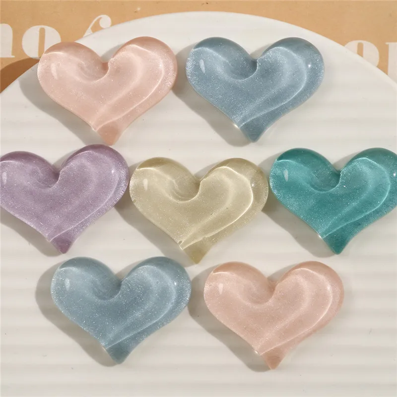 Wholesale 50pcs/lot color print cartoon hearts shape resin cabochon beads diy jewerly garment/hair accessory