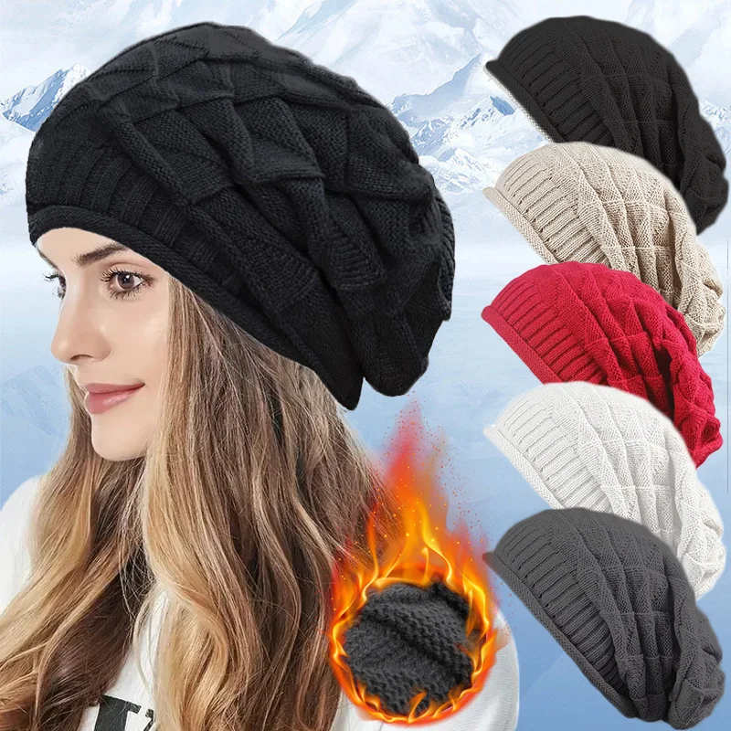 Knitted Baggy Beanie Oversized Winter Hat Ski Slouchy Cap Skullies Beanies Women Men Winter Wool Warm Cap Beanies Unisex