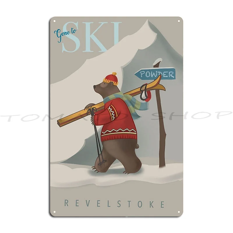 Ski Bear Illustration 1989 Finland Brown Bear Postage Stamp Metal Sign Garage Custom Home Designer  Tin Sign Poster