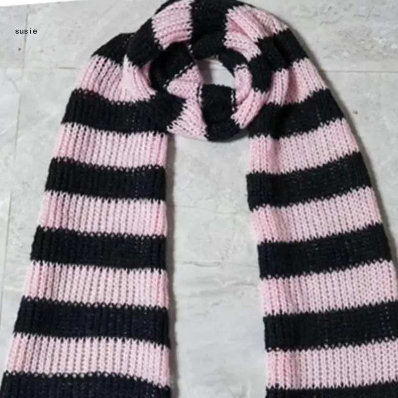 X7YA Fashion Contrast Color Stripe Scarf for Girls Casual Punk Y2K Scarf Decorative Accessories Female Warm Neck Wrap