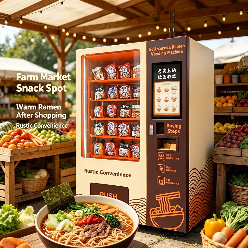 Noodle Making Vending Machine, Hot Water Outlet, Snack Container Box, Self-Order Kiosk for Workspace Zone