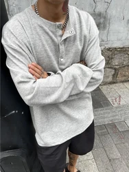 Big Size Unicolor T Shirts for Men Baggy Pullover Plain Oversize Male Clothes Long Sleeve Tops Polyester It Elasticity Japan Y2k