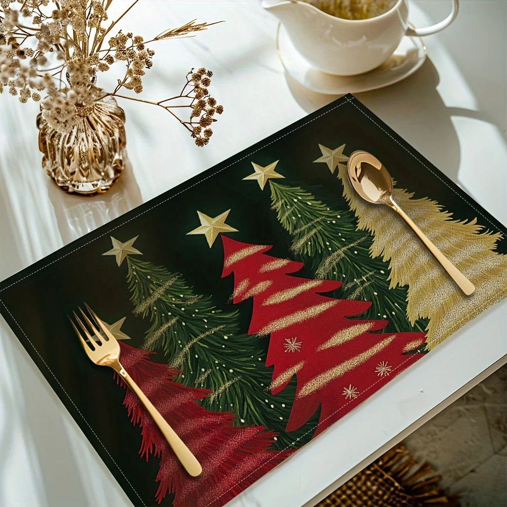 แผ่นรองจานลายต้นคริสต์มาสแบบอเมริกัน VIKAMA 4/6/8/10 ชิ้น สำหรับงานเลี้ยงคริสต์มาส งานสังสรรค์ครอบครัว ตกแต่งโต๊ะอาหารในวันหยุด
