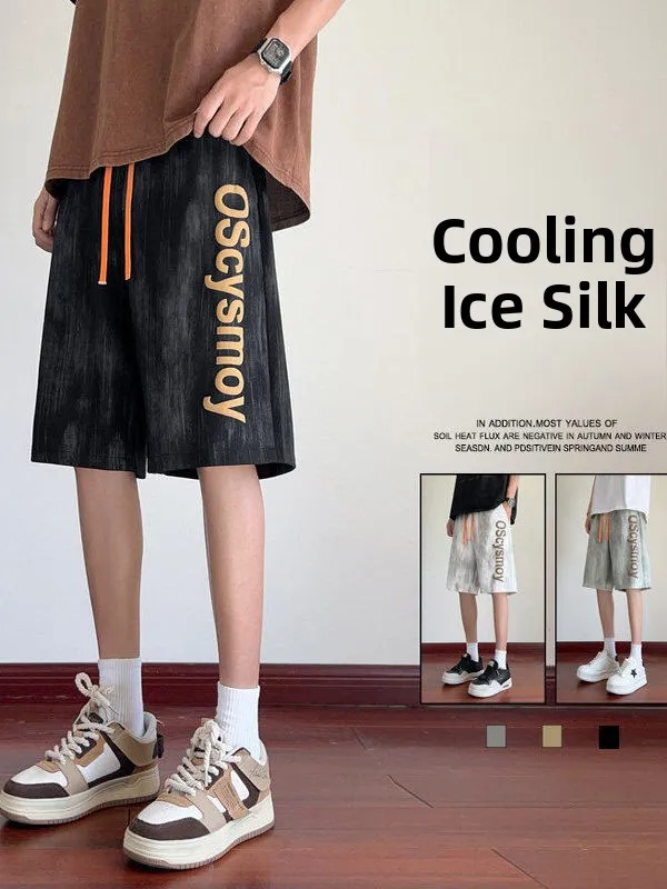 

Мужские летние свободные прямые брюки-кюлоты из смесового полиэстера и спандекса, молодежный трендовый стиль, длина до колена