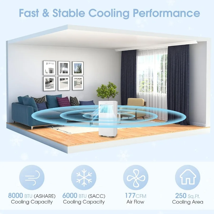 Portable Air Conditioner 8000 BTU 3-in-1 Personal AC Unit with Built-in Dehumidifier Fan Mode Sleep Mode 24H Timer Remote Contr