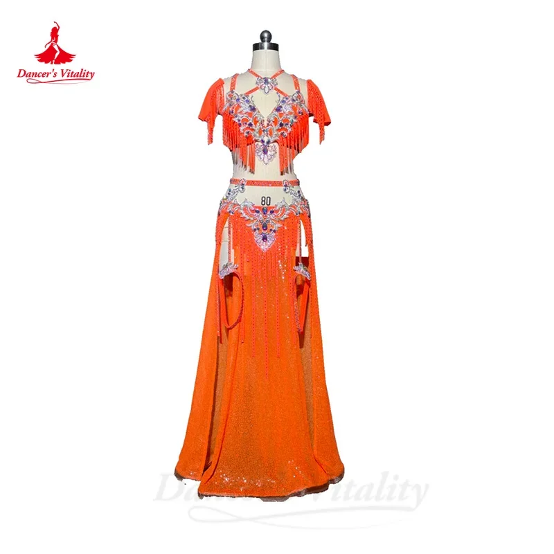 Belly Dance Performance Costume Set for Women Customsize Seinor Bra+sexy Split Long Skirt+accessories Oriental Bellydance Outfit