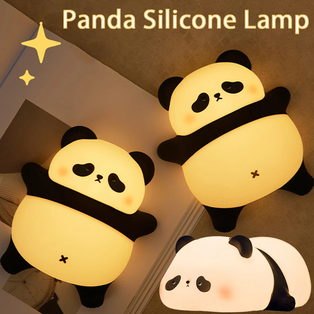 LED Night Light Cute Panda Silicone Lamp Touch Control Bedroom Bedside Animal Lights for Children\'s Birthday Gift Room Decor