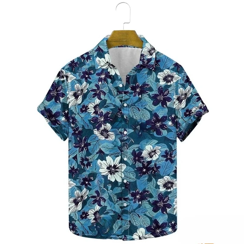 Hawaiian Men's 3D Print Floral Summer Beach Short-Sleeve Polo Shirt