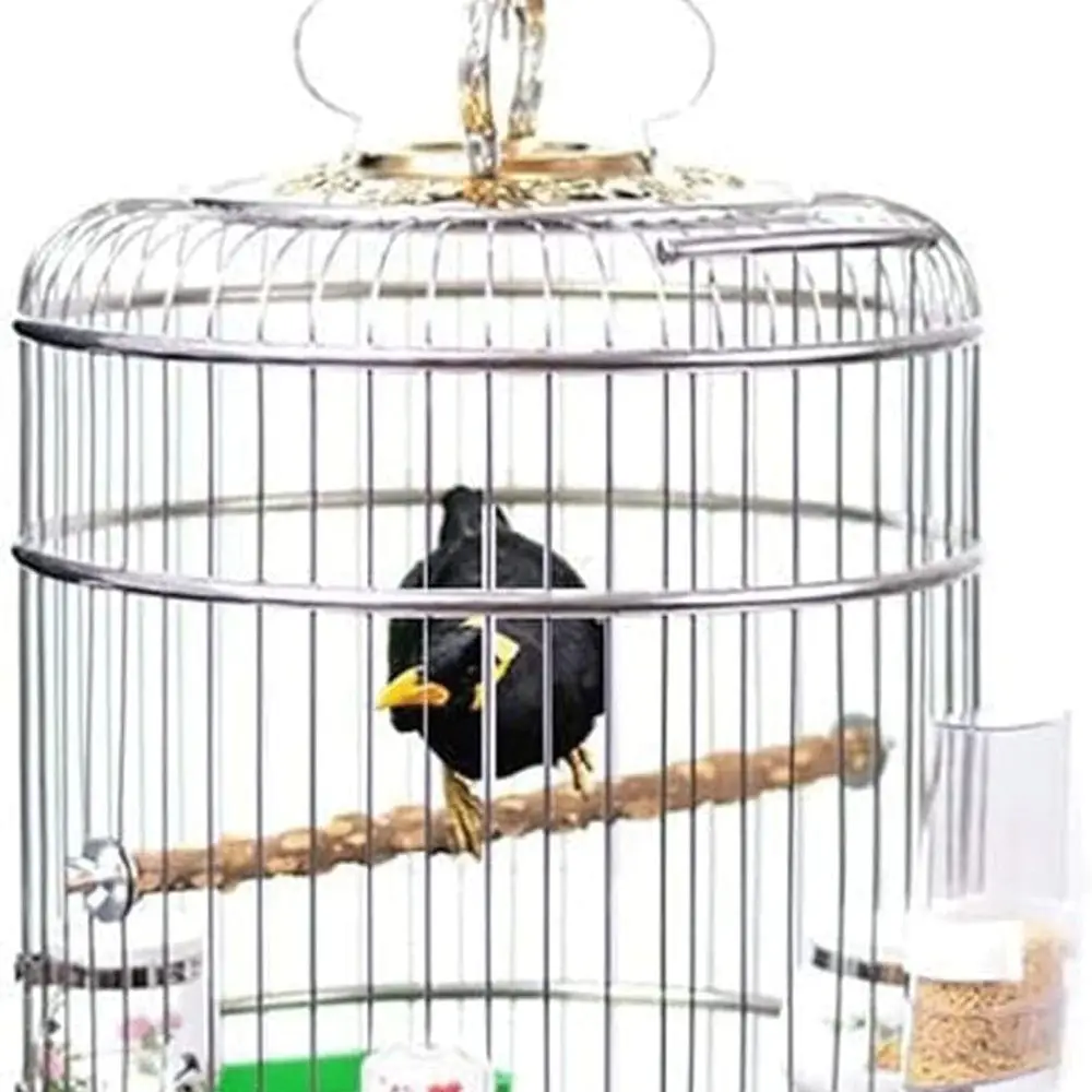 

Large Round Stainless Steel Birdcage with Engraved Den, Portable Hanging Cage for Parrots & Canaries
