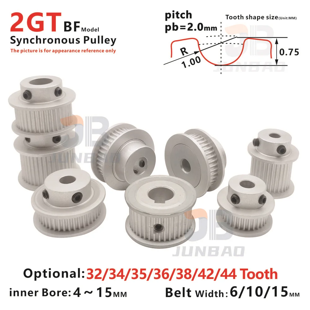 

2GT BF Type 32 34 35 36 38 42 44 Teeth Synchronous Wheel Stepper G2M Motor Pulley Belt Width 6 10 15MM Keyway Bore 5 To 15 MM