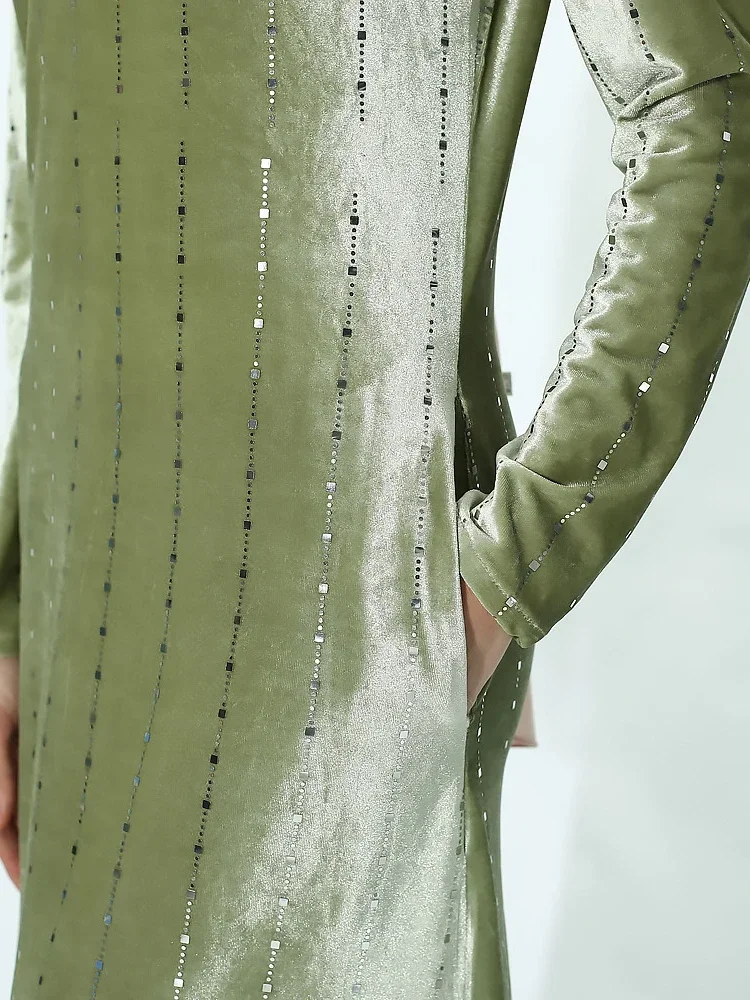 Autumn Winter Velvet Muslim Dress for Women Abaya Sequins Elegant Morocco Party Dress Kaftan Arabic Long Robe Thick Vestidos