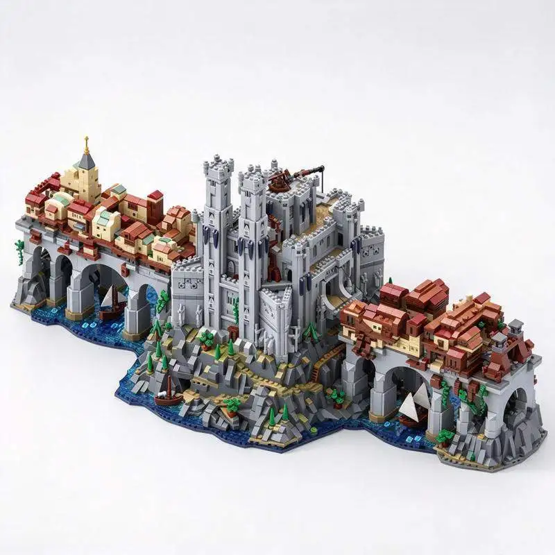 9530PCS Fantasy Medieval Bridge City Castle Town Model MOC Building Blocks Custom Puzzle DIY Assembly Brick Home Decor Gift