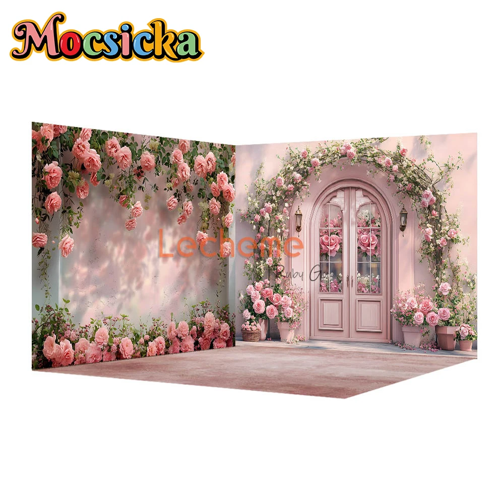 Mocsicka Flower Background For Photography Green Grass Red Rose Wall Easter Spring Backdrops Shooting Wedding Decorations Banner