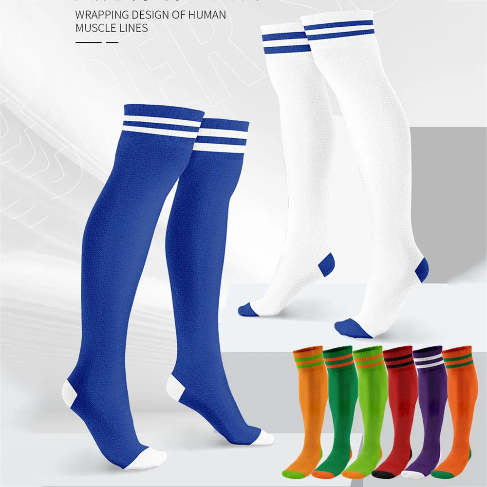 Anti Slip Wear Resistant Striped Legging Stockings High Quality Long Tube Over Knee Football Socks Soccer Breathable Sport Sock