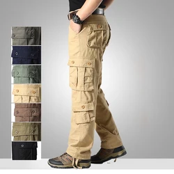 Plus Size 44 Spring Autumn Mens Cotton Cargo Pants Men Multi Pockets Military Tactical Trousers Outdoor Casual Jogger Pants Male