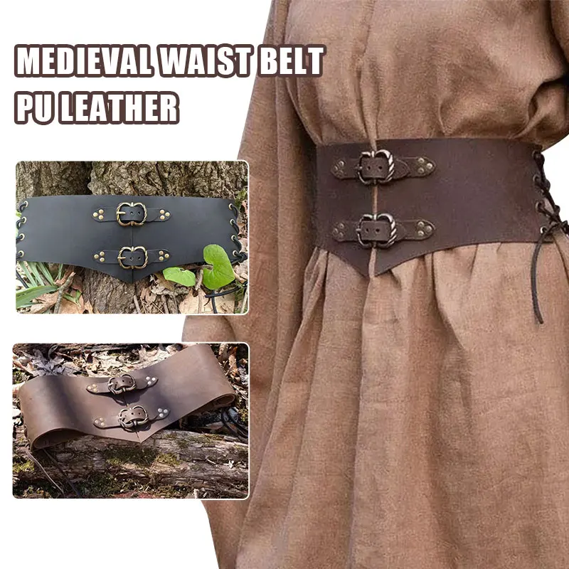 

Medieval Viking Knight Waistband Steampunk Armor Belt Women Men Cosplay Props Retro Renaissance Viking PU Leather Waist Belt