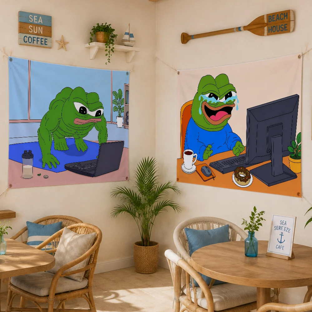 Funny Meme P-Pepe F-Frog Flag Digital Printed Flag Tapestry Creative Pattern Living Room Wall Art Party Outdoor Decor