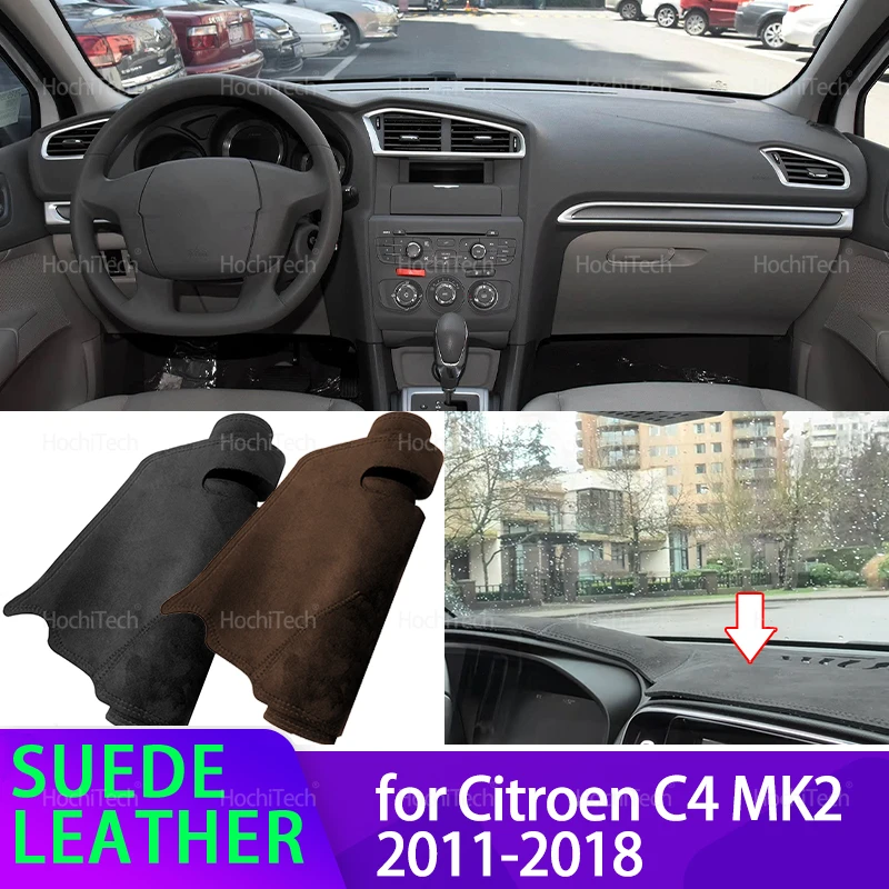 

Anti-UV Suede Leather Dashmat Black/Brown Dashboard Cover Sun Shade Carpet Non-slip Pad for Citroen C4 MK2 2011-2018