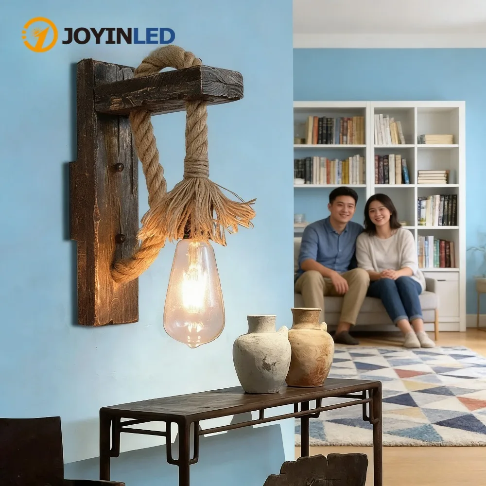 

JOYINLED Retro Industrial Wooden Wall Lamp Vintage Wall Light for Restaurant Corridor Bedroom Bedside Cafe Hotel Sconce House