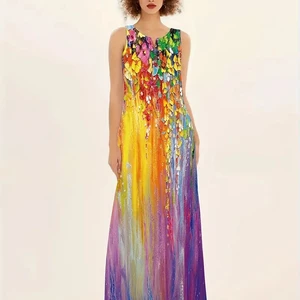 Vestido longo sem mangas com decote em v estampado feminino, vestido sexy de verão, comércio transfronteiriço na Europa e América, Novo, 2024 8 principais vendas vestido longo casual verão decote v - №2