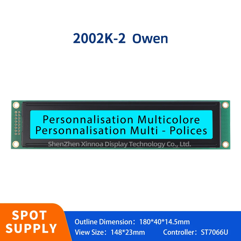 Pantalla grande Rectangular de 3,3 V/5V con forma de pantalla LCM, película azul hielo, letras negras, europea, 2002K-2, pantalla LCD de alta calidad