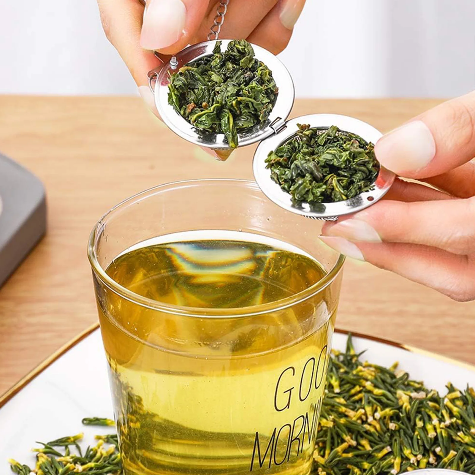 مصفاة الشاي، مصفاة شاي أوراق الشاي السائبة مع دلاية على شكل فراشة اليعسوب المصنوعة يدويًا، كرة شاي، فلتر شاي، مصفاة شاي #3