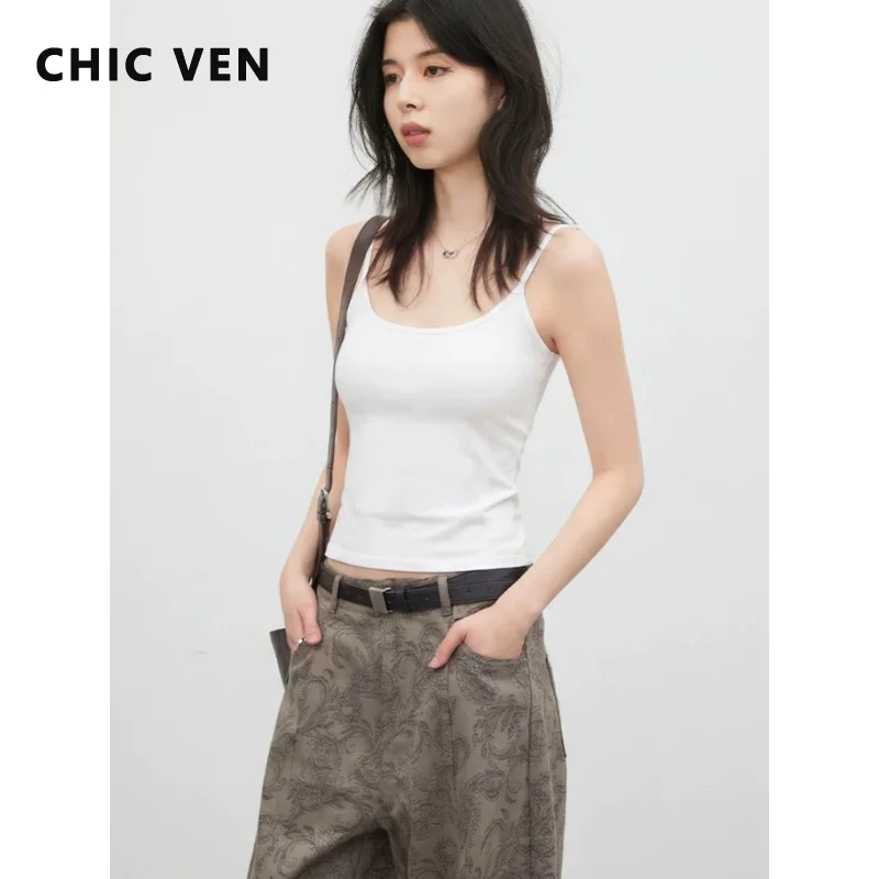 CHIC VEN Korean Women Tanks New U-Neck Cross-Back Exposed  Bodysuit Female Tees Slim Ladies Camis 2026 Summer Clothing