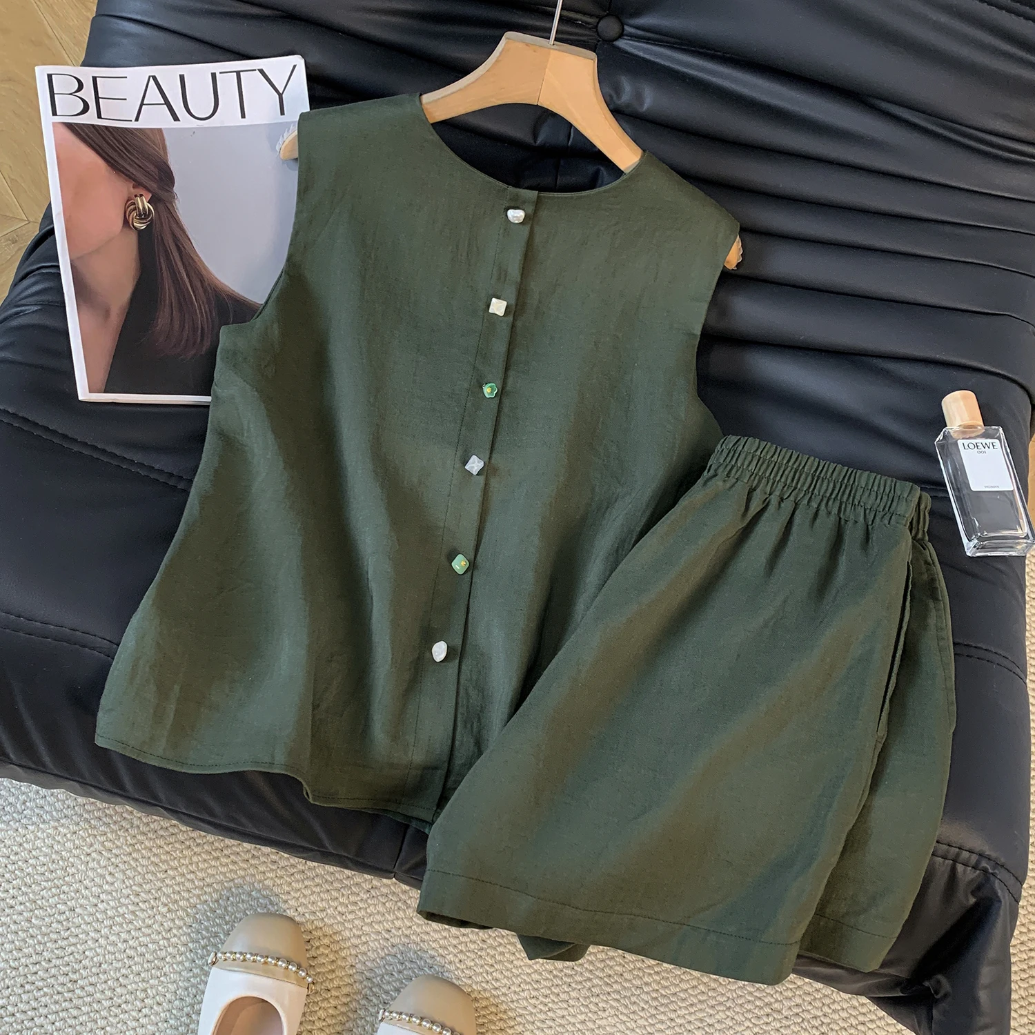 

Женский комплект из двух предметов из хлопка и льна в стиле ретро Olive een, лето 2022, элитные брюки ort, винтажный комплект в консервативном стиле