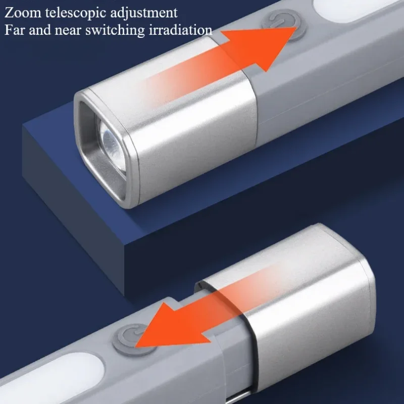 Portable Outdoor Strong Lighting Mini Flashlight for Camping Hanging USB Charging ABS Flashlamp Telescopic Focus COB Side Lamp