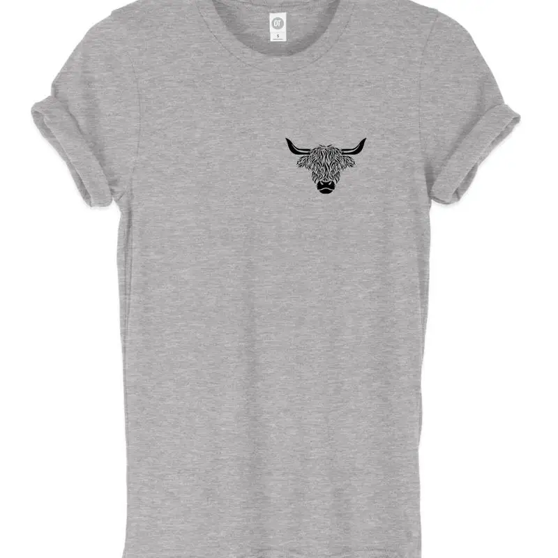Highland Cow Breast Print Mens Womans Funny Pocket T Shirt