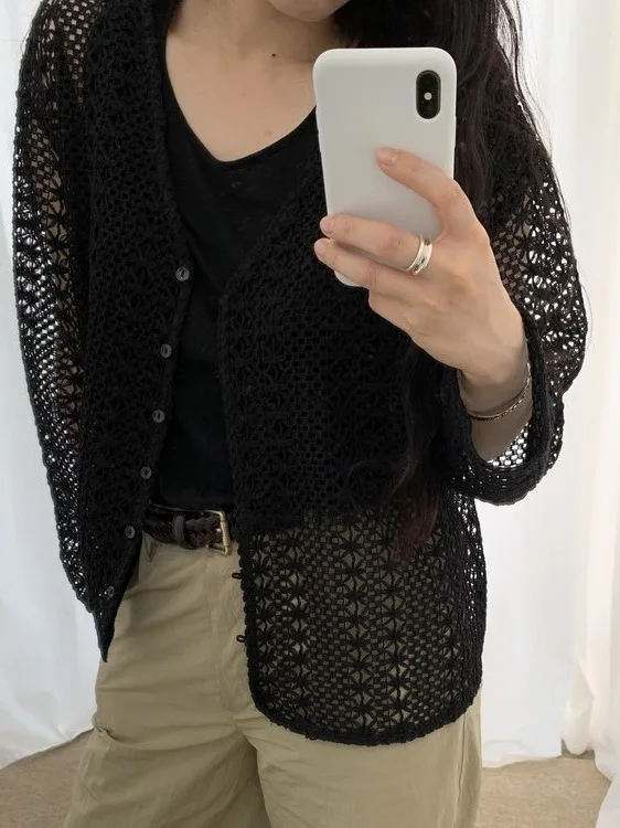 

Loose Long Sve Lace Design Open Cardigan Outerwear Women's Early Autumn New Sle Ele Aosphere Korean Version Top