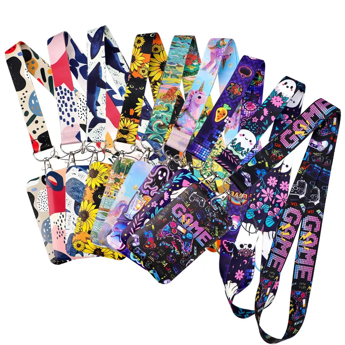 Cartoon Game Unicorn Lanyard Neck Strap Keychain Scenery ID Card Cover Badge Holder Mobile Phone Hang Rope Keyring Accessories