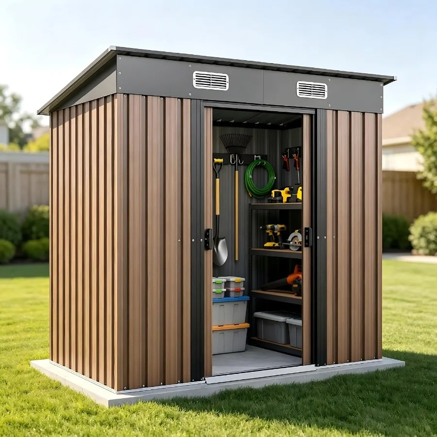 Feet Metal Outdoor Storage Shed with Lockable Sliding Door