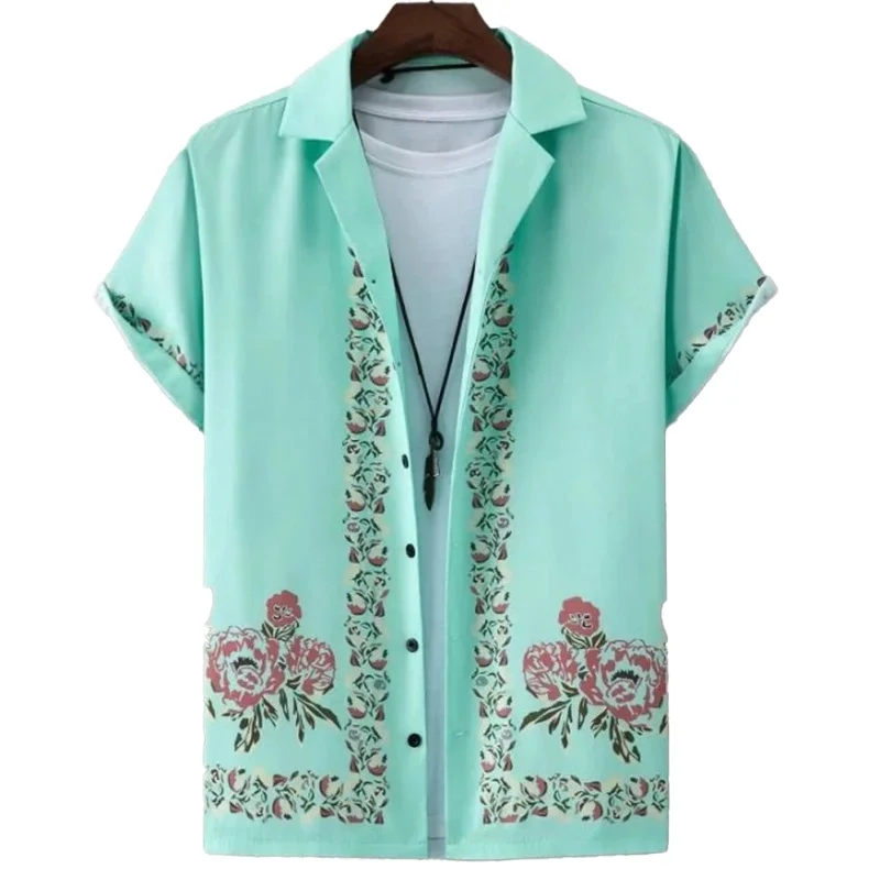 Full printed button up front shirt, spring/summer casual beach party short sleeved shirt, men's and women's clothing