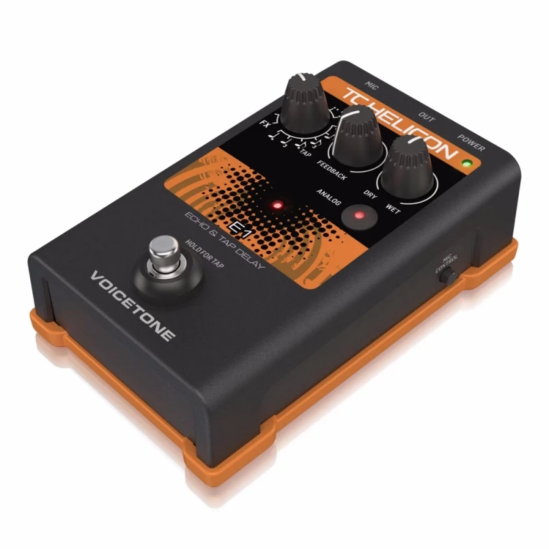 TC-Helicon VoiceTone E1 Guitar Effect Pedal 13 wicked delay styles  high-quality, low-noise mic preamp for pristine vocals