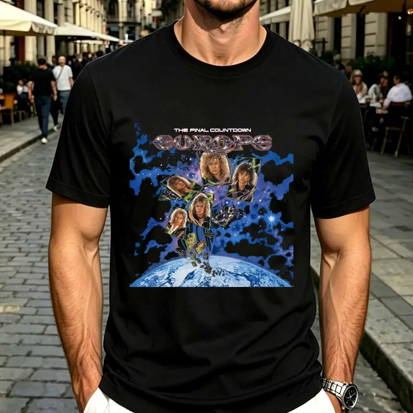 washed T Shirt europe the final countdown vintage Washed fashion Stretched Top For Everyday Wear Stylish homme Comfortable