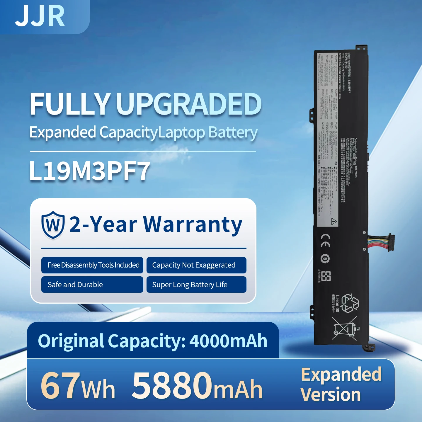 L19M3PF7 5880mAh/67Wh 11.4V Higher Capacity Replacement Laptop Battery for Lenovo Creator 5 15IMH05 Gaming 3i 3 15IMH15