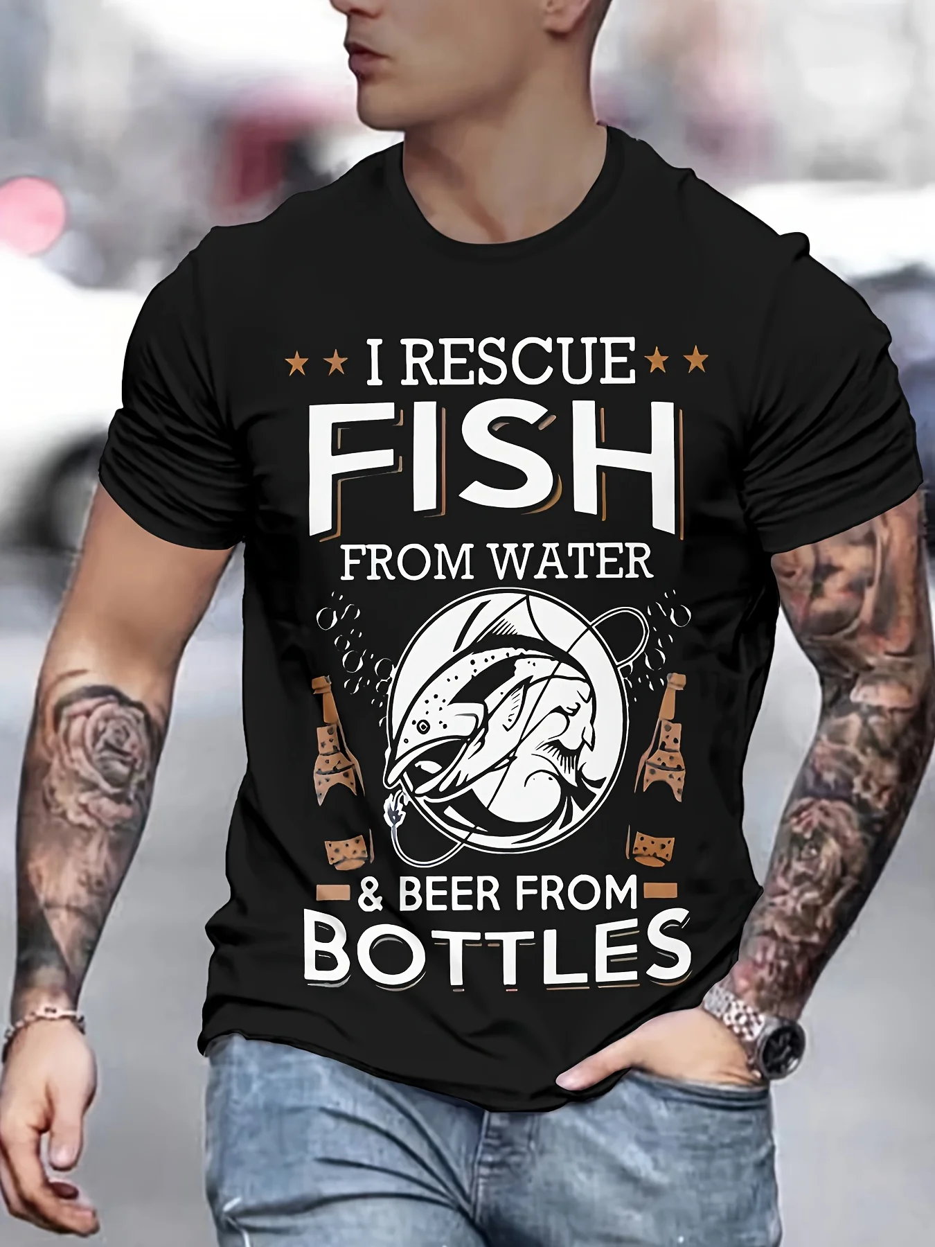 

Funny Fisherman Anglers Gift I Rescue Fish & Beer T-Shirt 100% Cotton O-Neck Short Sleeve Summer Casual Mens T-shirt Streetwear