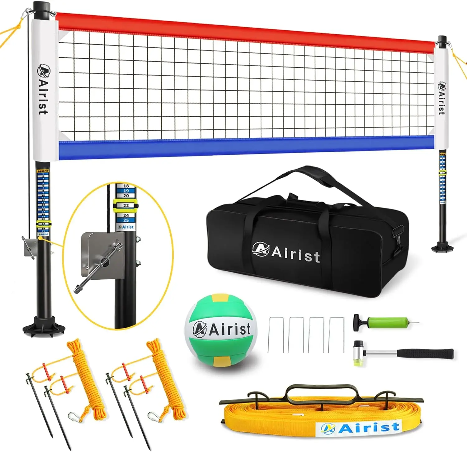 Volleyball Net Outdoor with Steel Anti-Sag System, Adjustable Aluminum Poles, Professional Volleyball Nets Set for Ba