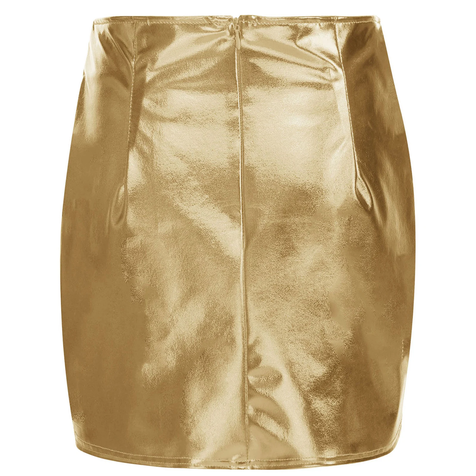 女性用シシーハイウエストメタリックシャイニーペンシルミニスカート、ボディコンチューブハイ スリットスカート、ロックミュージックフェスティバル、レイブ、クラブパーティー用
