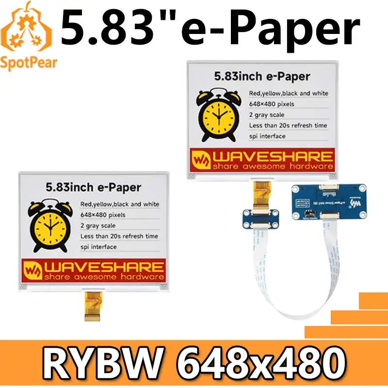 Raspberry Pi 5,83-дюймовая ссылка для электронной бумаги (G) RYBW 800x480 для Arduino/Jetson/STM32/ESP32