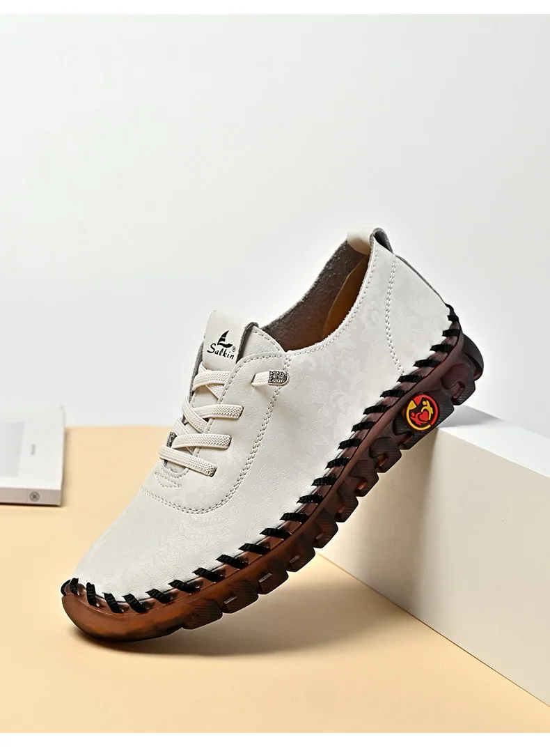New Unique Oxford Shoes 43 44 Women's Split Leather Loafers Woman Orthopedic Moccasins Mother Designer Laced Daily Walking Flats