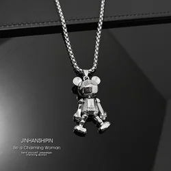 Four limbs movable Bear Necklace men's hip hop punk lovers long versatile sweater chain net red pendant accessories
