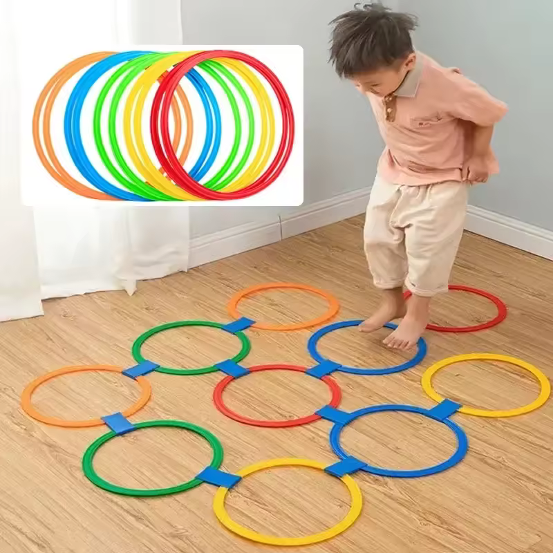 צעצועי ספורט מצחיקים לילדים לאימון פיזי בחוץ עם טבעת קפיצה משחק 10 חישוקים 10 מחברים למשחק בפארק בנים ובנות