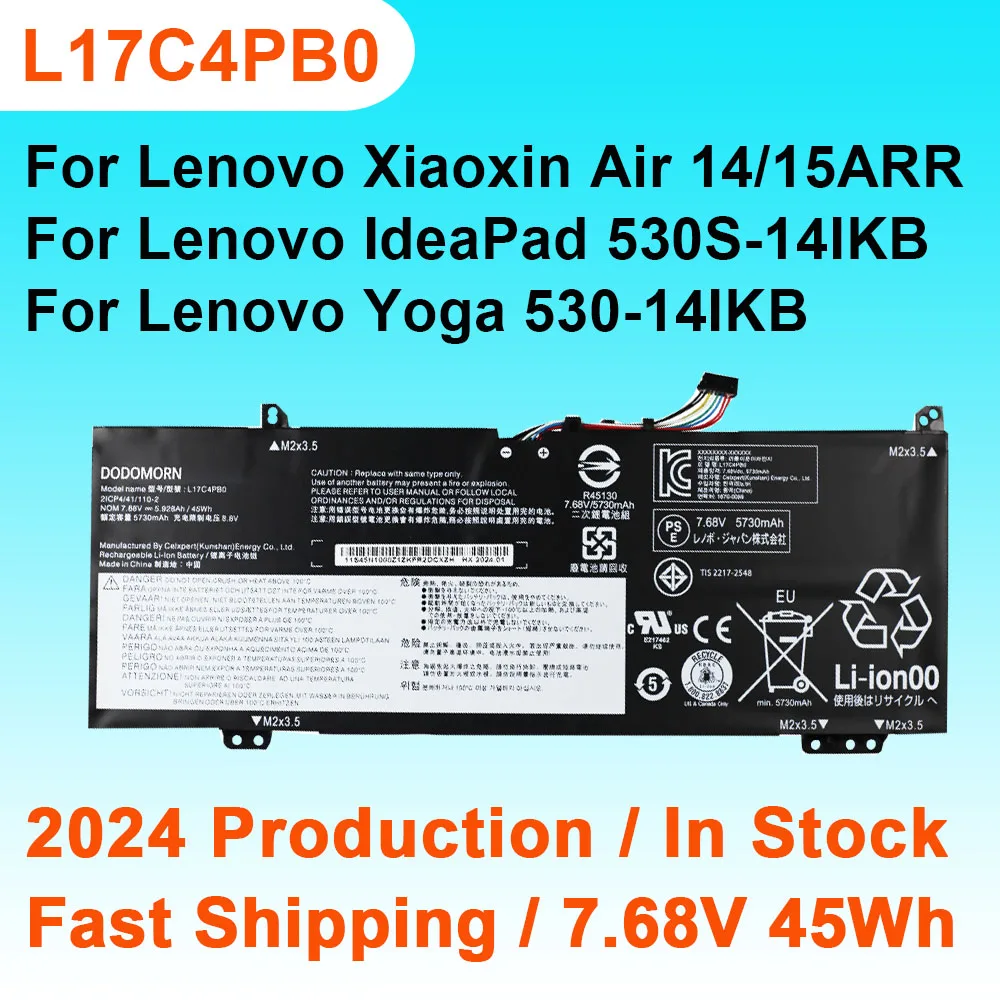 

Аккумулятор L17C4PB0 для ноутбука Lenovo IdeaPad 530S 14IKB 15IKB Yoga 530 Xiaoxin Air 14ARR 15ARR L17M4PB0 L17C4PB2 7,68 в 45 Вт/ч