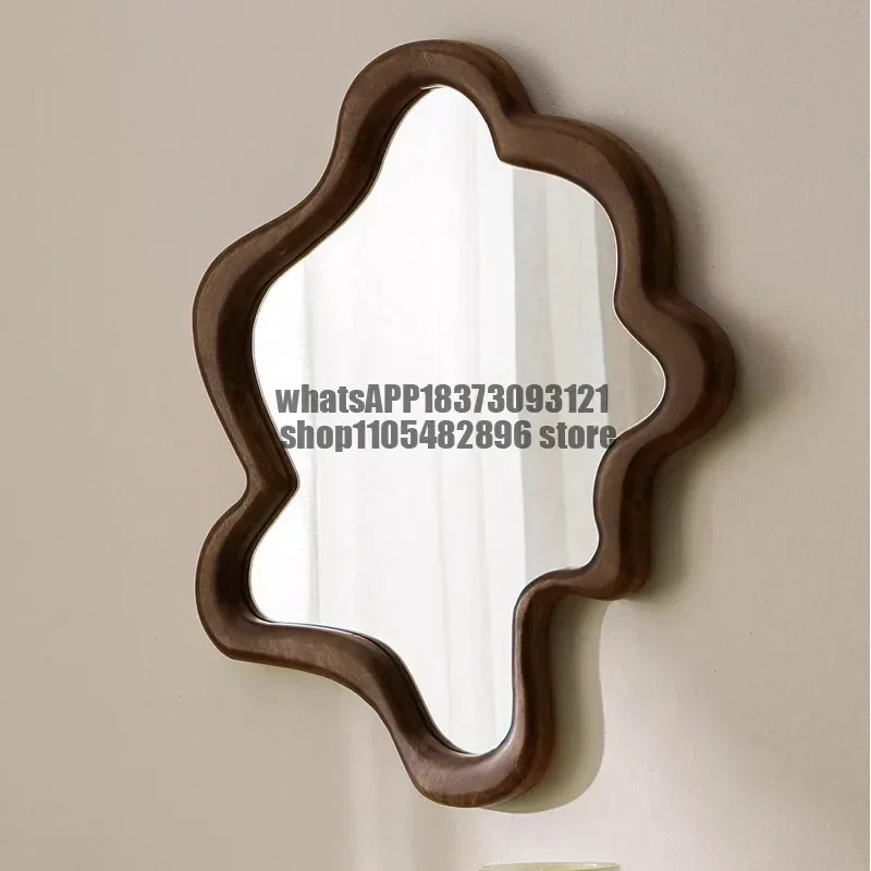 Artistic special-shaped walnut frame decorative mirror home bathroom lace wall-mounted retro vanity mirror