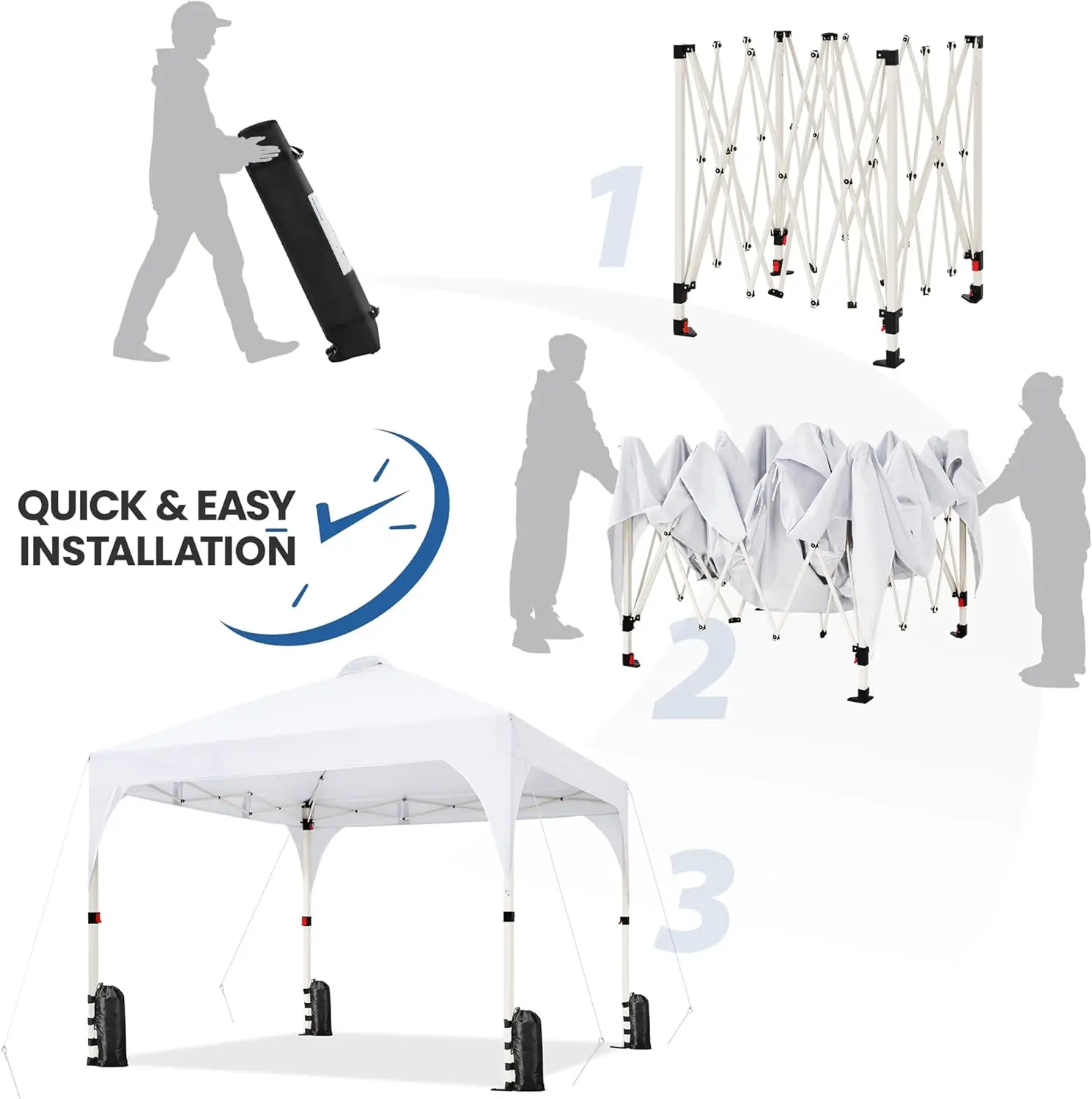 خيمة بمظلة منبثقة مقاس 10 × 10 مع فتحة تهوية، خيمة سهلة الإعداد، مظلة مأوى للشمس الفورية مع حقيبة بعجلات، 4 أكياس رمل، شعبية جديدة #5