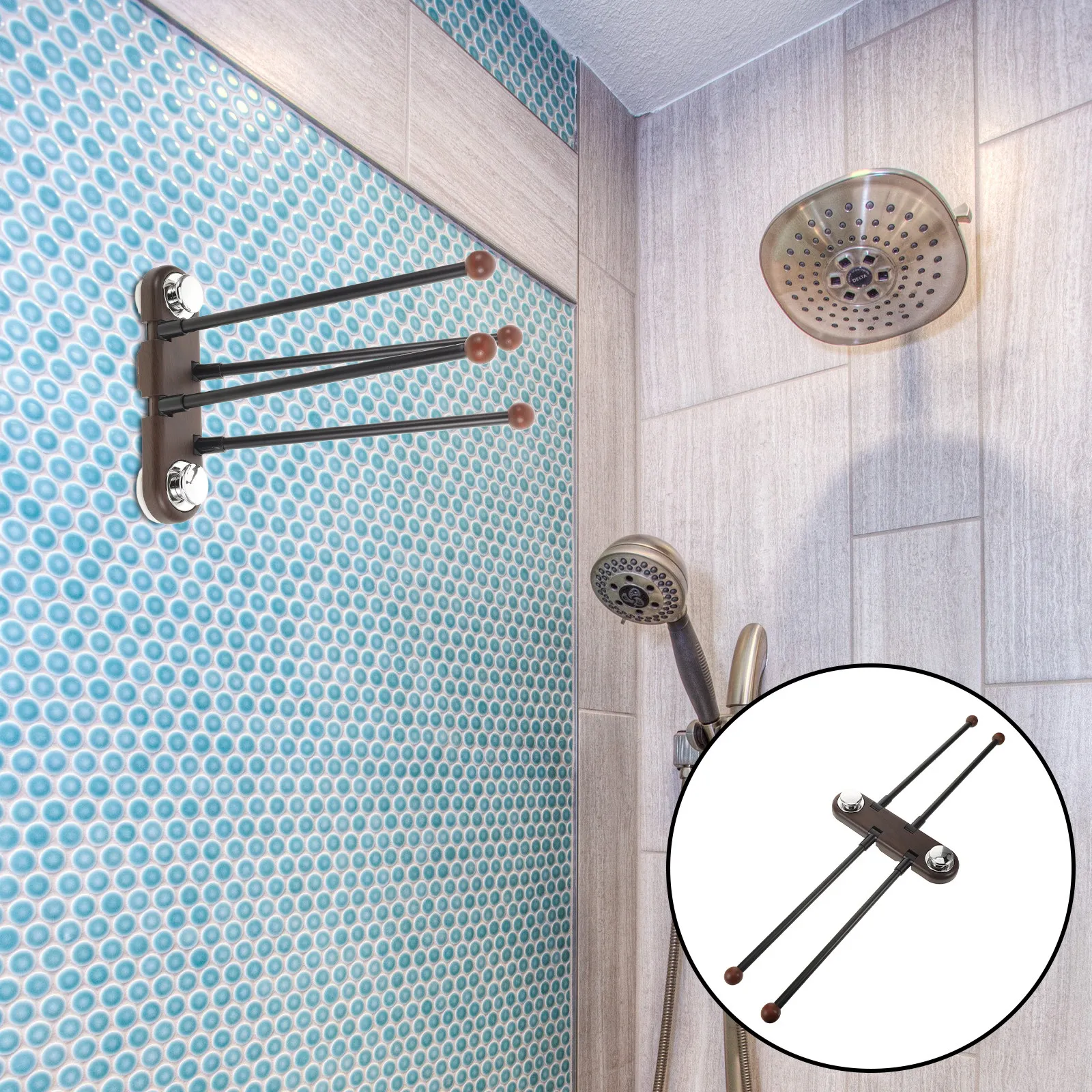 4-Arm Rotating Suction Cup Towel Rack – No-Drill, Space-Saving, Waterproof Swivel Bathroom Holder