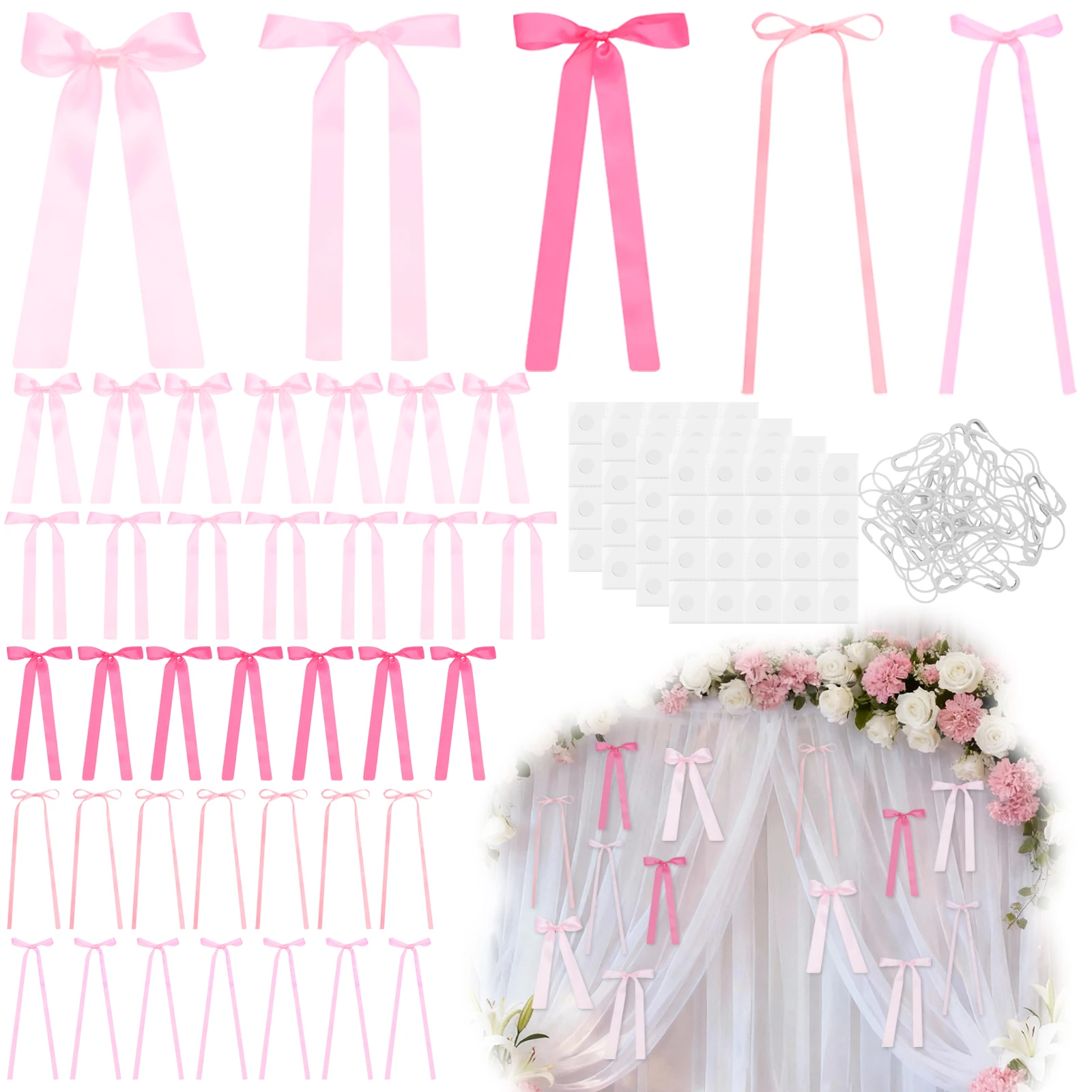 40 قطعة القوس الوردي جدار ديكور شريط من الساتان القوس حفلة خلفية ديكور Bowknot بها بنفسك Bowknot خلفية غرفة الفن زخرفة لصور غرفة النوم #1