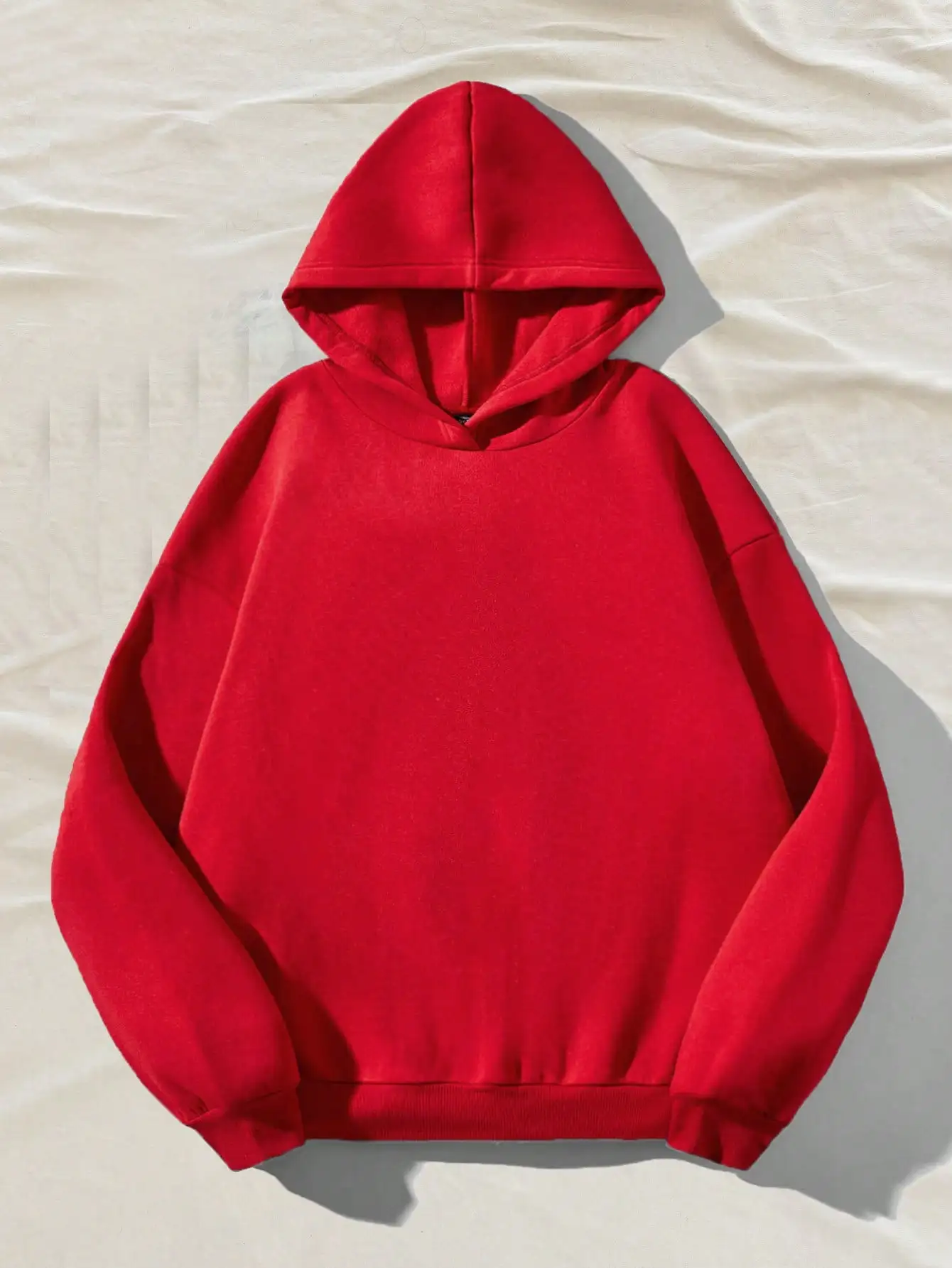 Moletom Feminino Oversized Vermelho Liso, Pulôver Casual de Manga Comprida Sem Cordão